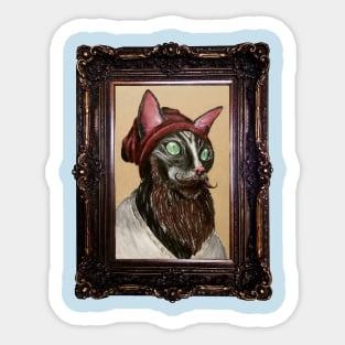 Hipster Cat with Beanie in Ornate Frame Sticker